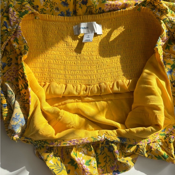 Old Navy Cami Fit Flare Yellow Gold Floral Shirred Lined Midi Sun Nap Dress 1X - Picture 10 of 16
